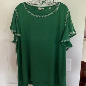 Max Studio Green Blouse with White Accents